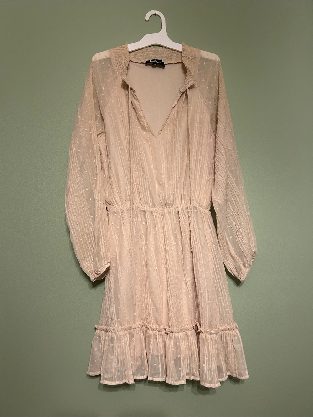 Light Cream Lulus Long Sleeve V-Neck Ruffle Dress